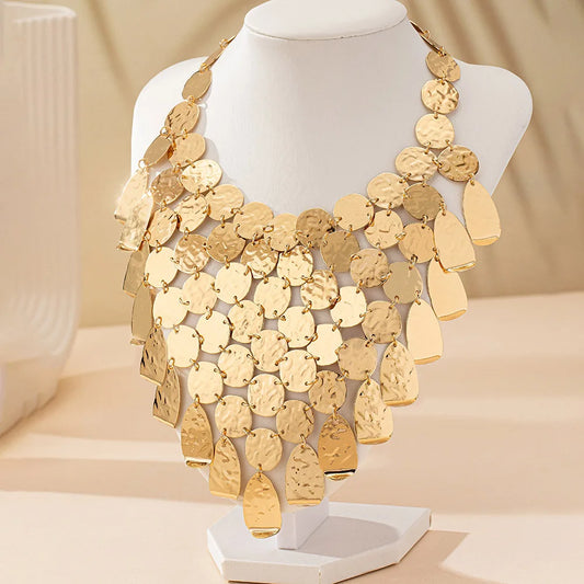 New Arrival Exaggerated Long Sweater Chain Necklace Banquet Style Metal Sequins Geometric Leopard Print Statement Necklaces