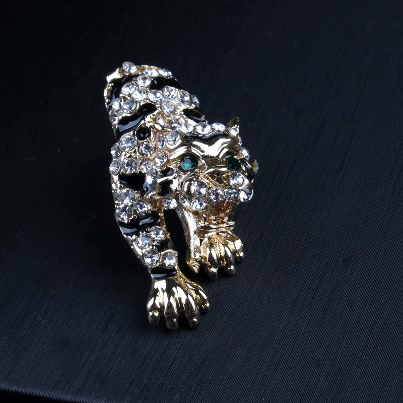 Hip Hop Gold-plated Necklace Zircon Covered Leopard Necklace Earring Bracelet Sets