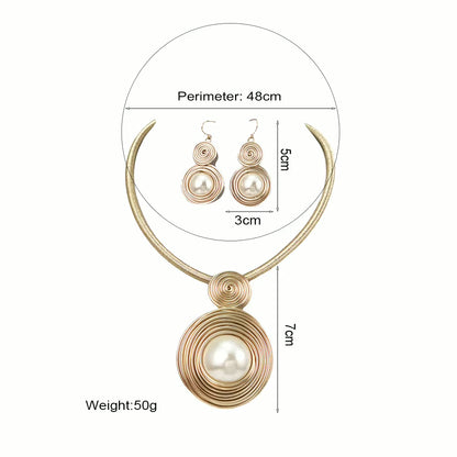 Wire-Wrapped Gold Spiral & Pearl Necklace Set | Statement Jewelry