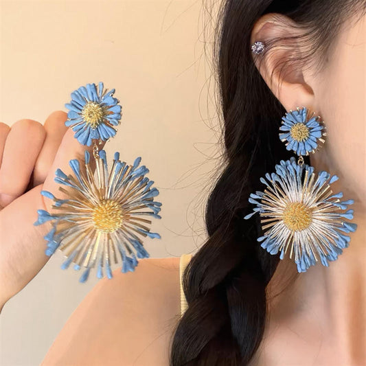 Blue & White Starburst Dangle Earrings | Two-Part Floral Statement