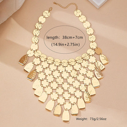 New Arrival Exaggerated Long Sweater Chain Necklace Banquet Style Metal Sequins Geometric Leopard Print Statement Necklaces