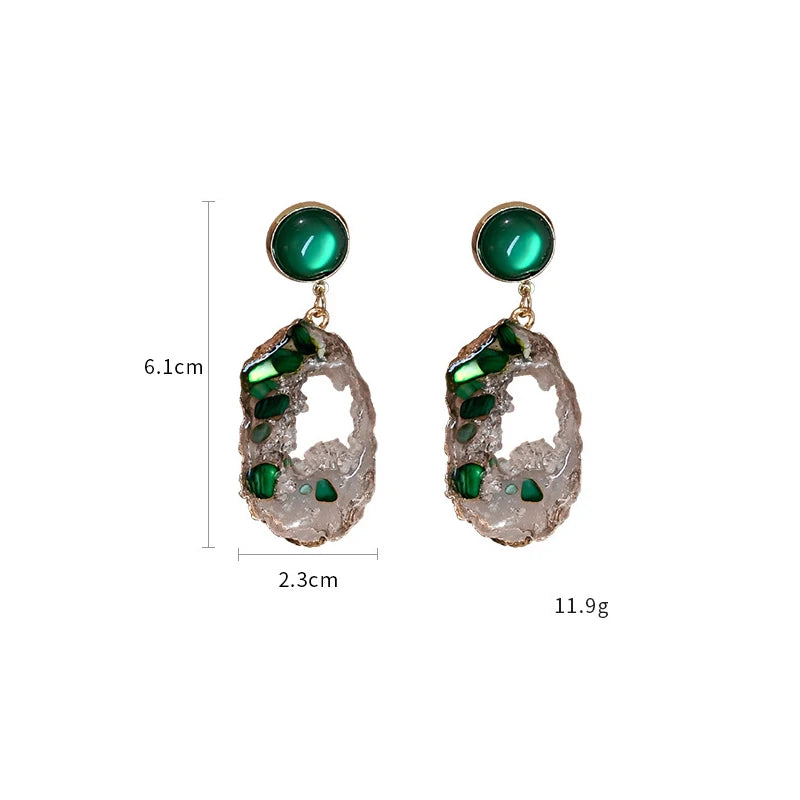 Irregular Geometric Inlaid Green Acrylic Pendants Green Round Opal Earrings Women Jewelry Hyperbole Long Tassel Drop Earrings
