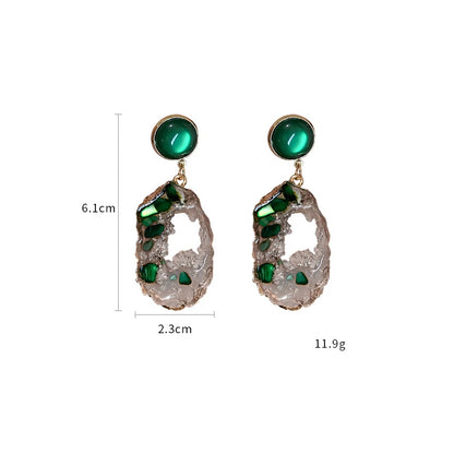 Irregular Geometric Inlaid Green Acrylic Pendants Green Round Opal Earrings Women Jewelry Hyperbole Long Tassel Drop Earrings