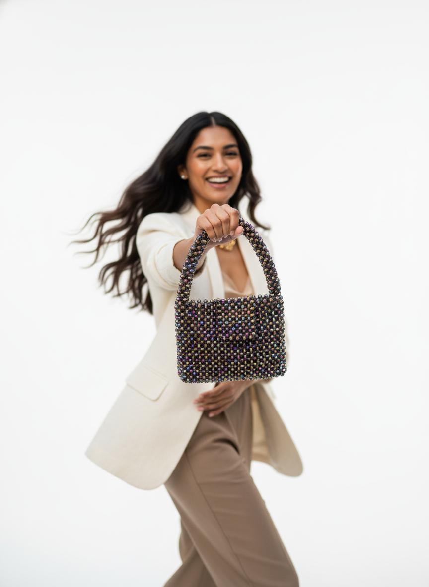 ICONIC Hued Crystal Beaded Bag with Sling