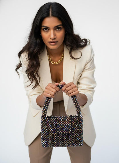 ICONIC Hued Crystal Beaded Bag with Sling