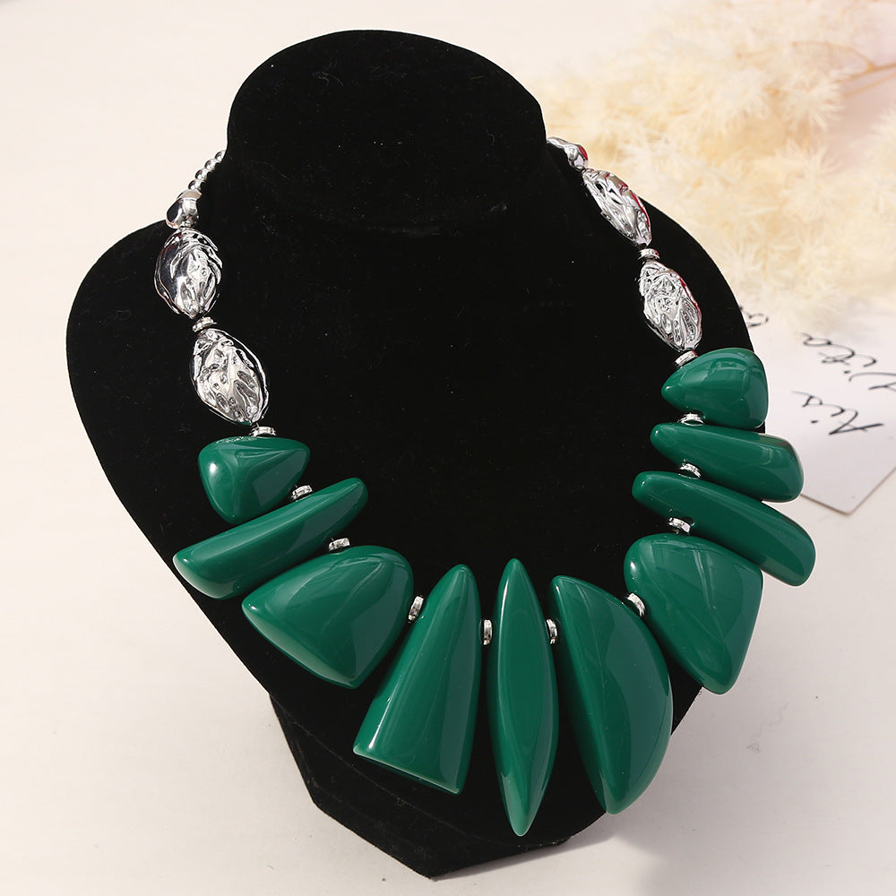 Chunky Statement Necklace for Women – Bold Resin Beads in Multiple Colors with Silver Accents