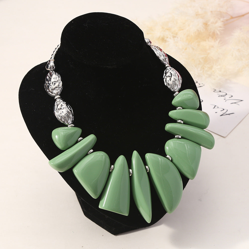 Chunky Statement Necklace for Women – Bold Resin Beads in Multiple Colors with Silver Accents