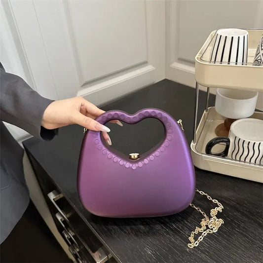 Chic Purple Heart Handle Clutch Handbag with Chain Strap