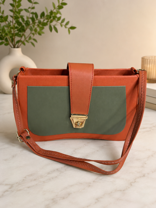 Chic Two-Tone Crossbody Bag with Gold-Tone Clasp