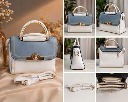 Chic Two-Tone Top Handle Handbag with Crossbody Strap