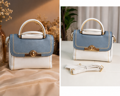 Chic Two-Tone Top Handle Handbag with Crossbody Strap