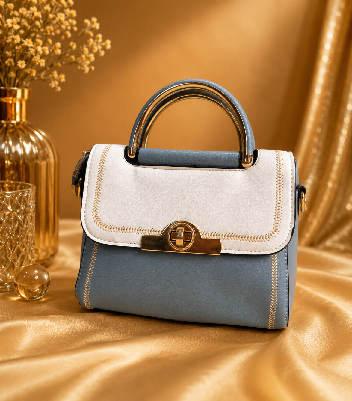 Chic Two-Tone Top Handle Handbag with Crossbody Strap