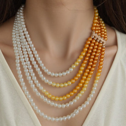 Elegant Multi-Layered Pearl Necklace for Women – Golden & Blue Designer Jewelry for Sarees and Parties