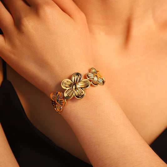 Elegant Gold-Toned Floral & Leaf Cuff Bracelets for Women | Statement Jewelry