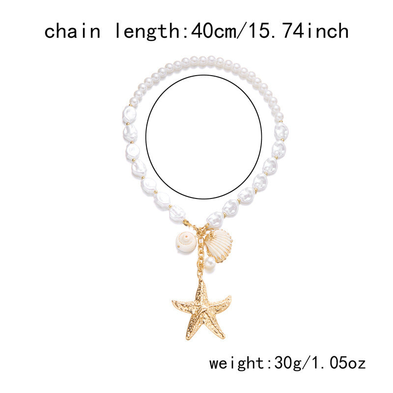 Baroque Pearl Necklace with Gold Starfish & Seashell Charms