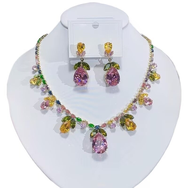 Vibrant Multi-Color Gemstone Floral Jewelry Set