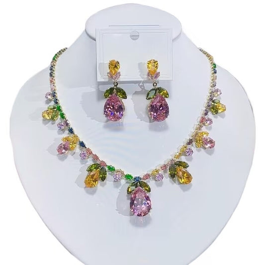 Vibrant Multi-Color Gemstone Floral Jewelry Set
