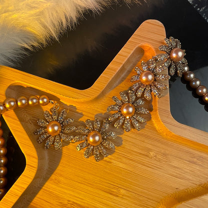 Elegant Champagne Pearl & Sparkling Flower Jewelry Set