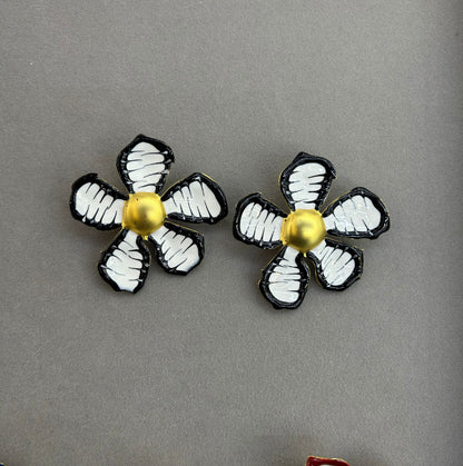 Large Enamel Flower Stud Earrings | Bold Artistic Floral Design