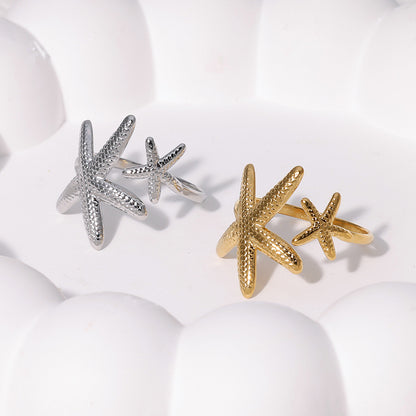 Adjustable Double Starfish Toe Ring | Gold or Silver Beach Jewelry