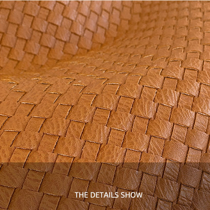 Close-up of woven brown leather texture with 'The Details Show' text.