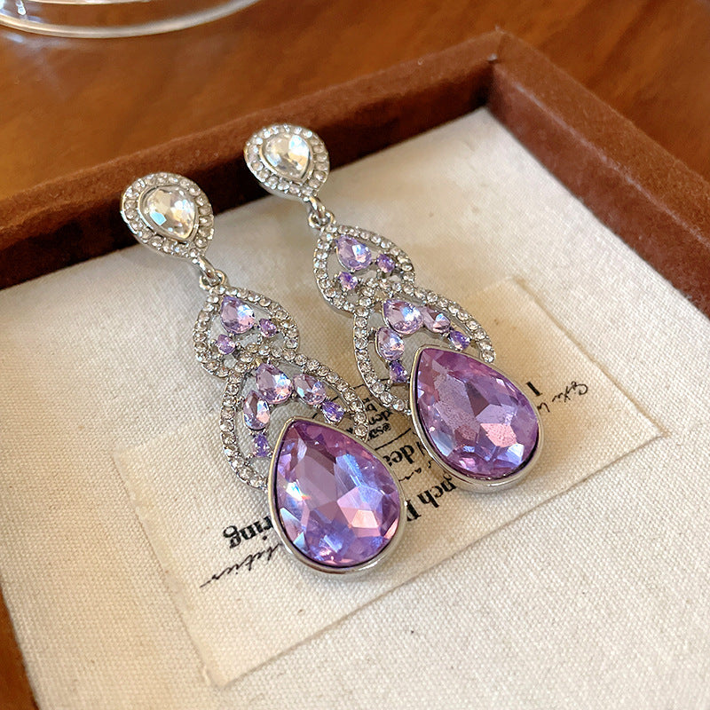 Luxury Lilac Crystal Chandelier Drop Earrings | Statement Silver-Tone Teardrop & Rhinestone Dangles | Wedding & Formal