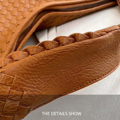 Gold Woven Faux Leather Hobo Shoulder Bag