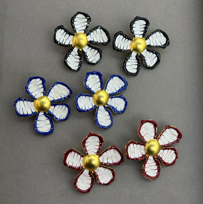 Large Enamel Flower Stud Earrings | Bold Artistic Floral Design