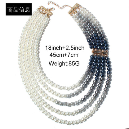 Elegant Multi-Layered Pearl Necklace for Women – Golden & Blue Designer Jewelry for Sarees and Parties