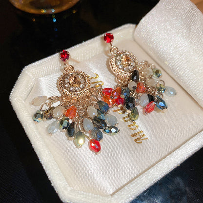 Vibrant Bohemian Multi-Color Bead Tassel Drop Earrings | Antique Gold-Tone Medallion Dangles | Festival & Casual Chic