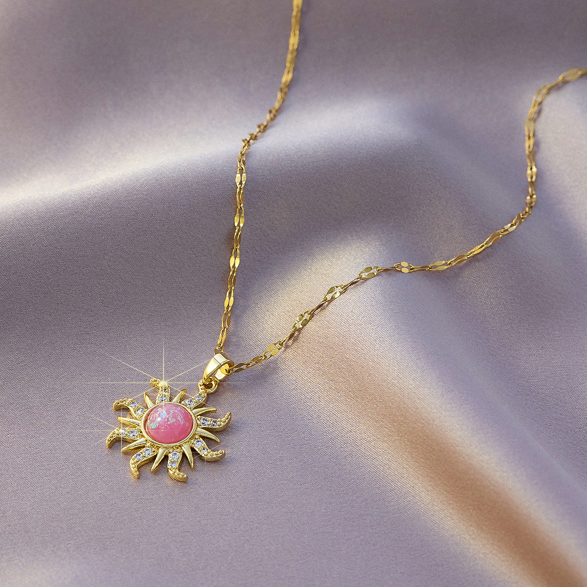 The Celestial Pink Opal Sun Necklace