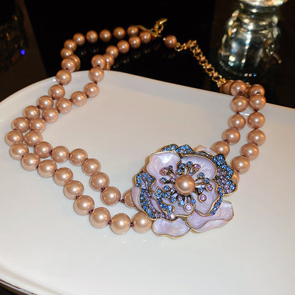 Elegant Rose Gold Faux Pearl & Crystal Flower Jewelry Set