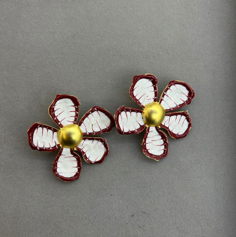 Large Enamel Flower Stud Earrings | Bold Artistic Floral Design