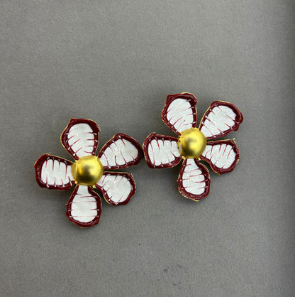 Large Enamel Flower Stud Earrings | Bold Artistic Floral Design