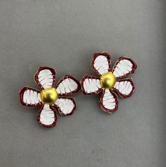 Large Enamel Flower Stud Earrings | Bold Artistic Floral Design