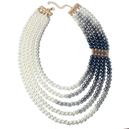 Elegant Multi-Layered Pearl Necklace for Women – Golden & Blue Designer Jewelry for Sarees and Parties