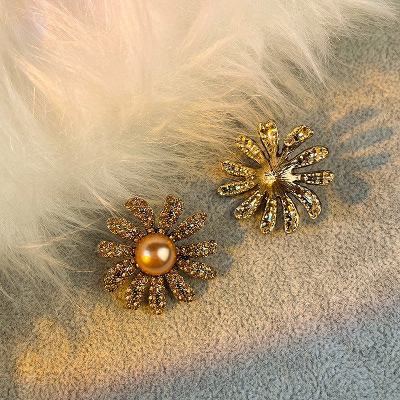 Elegant Champagne Pearl & Sparkling Flower Jewelry Set