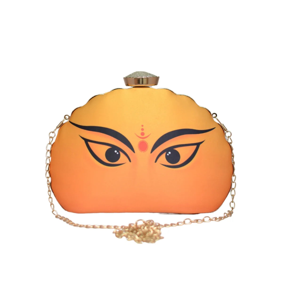 Bagmates Durga Eyes Yellow Printed D-Shape Clutch