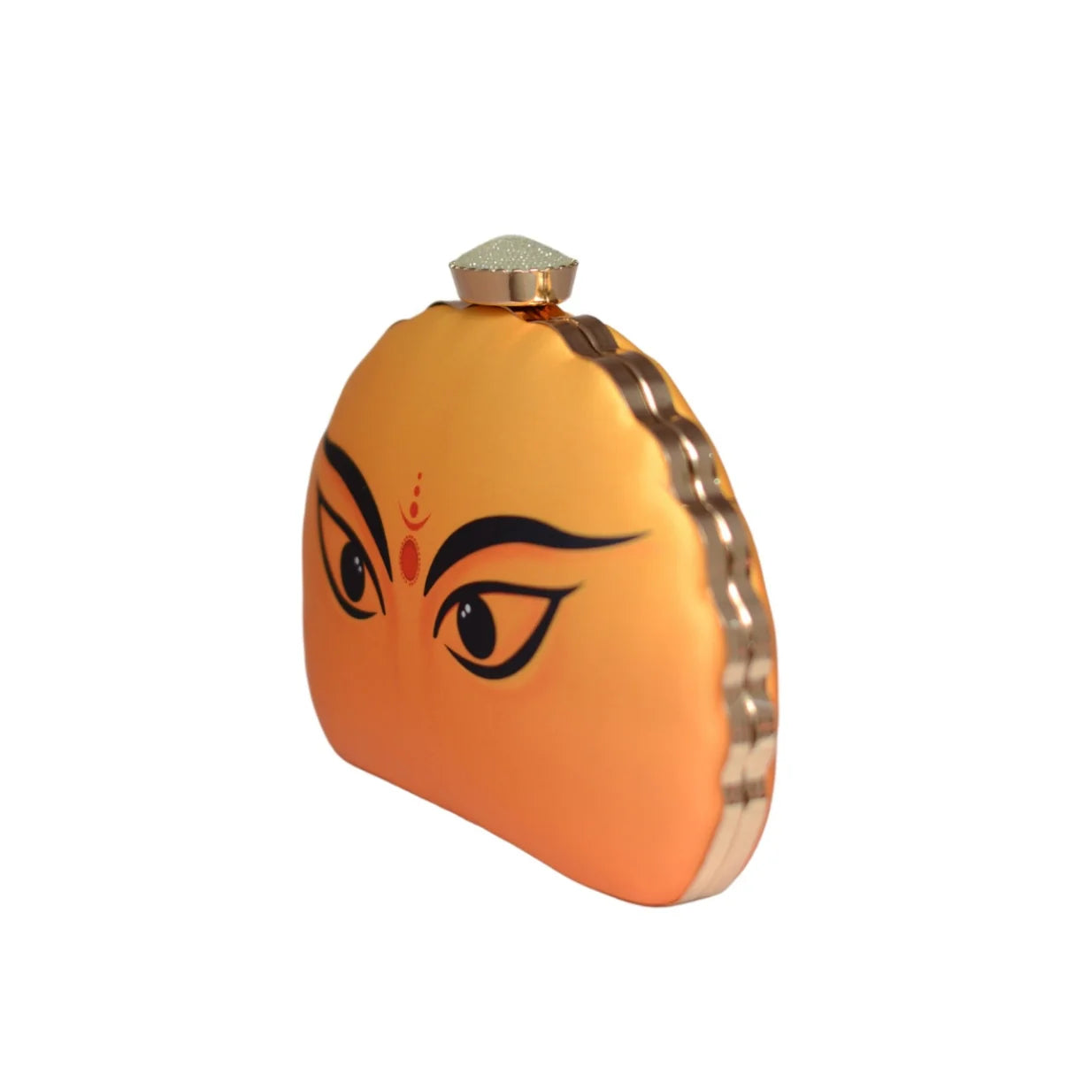 Bagmates Durga Eyes Yellow Printed D-Shape Clutch
