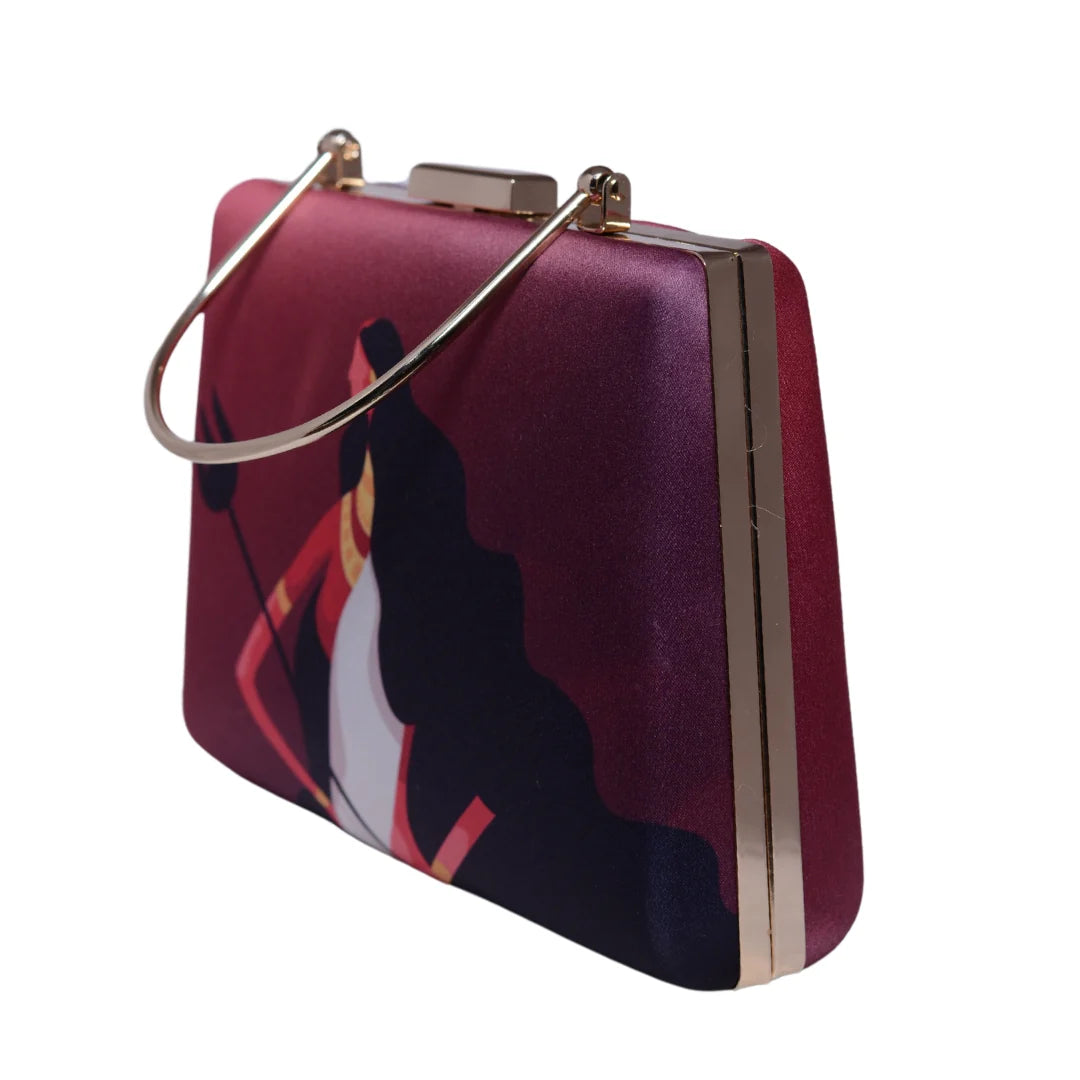 Maroon Durga Printed Clutch