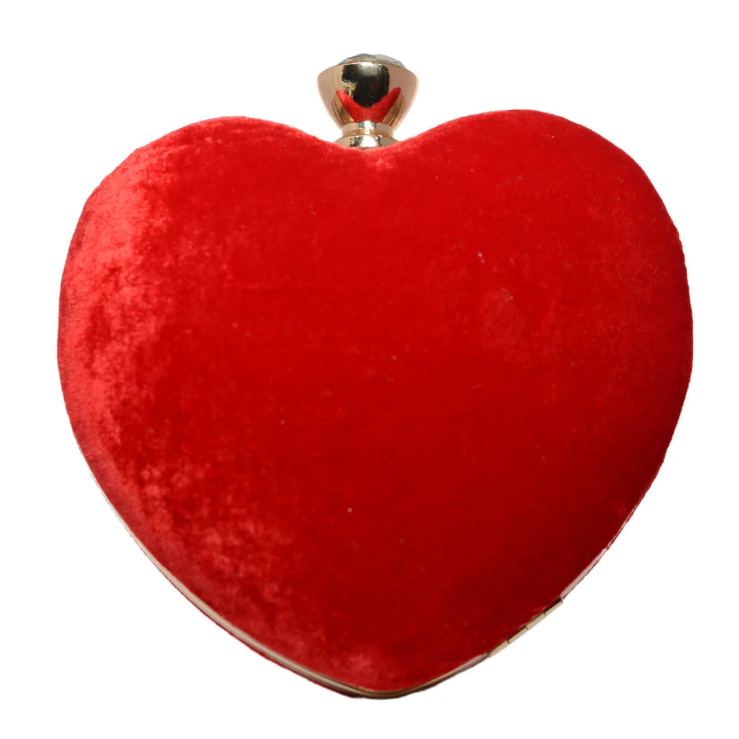 Red Velvet Fabric Heart Shape Clutch