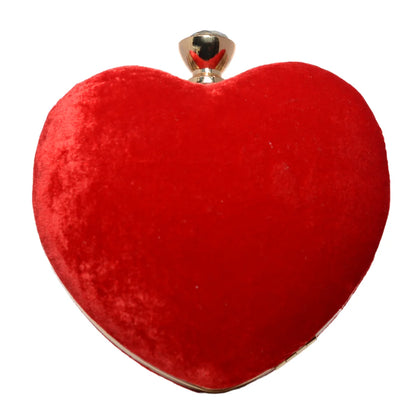 Red Velvet Fabric Heart Shape Clutch