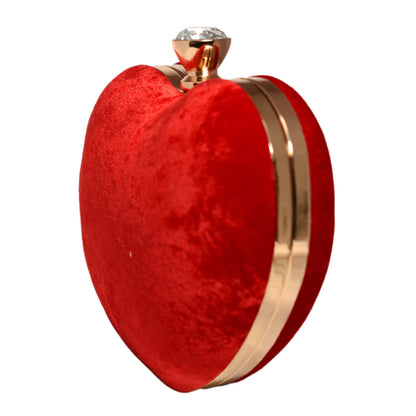 Red Velvet Fabric Heart Shape Clutch