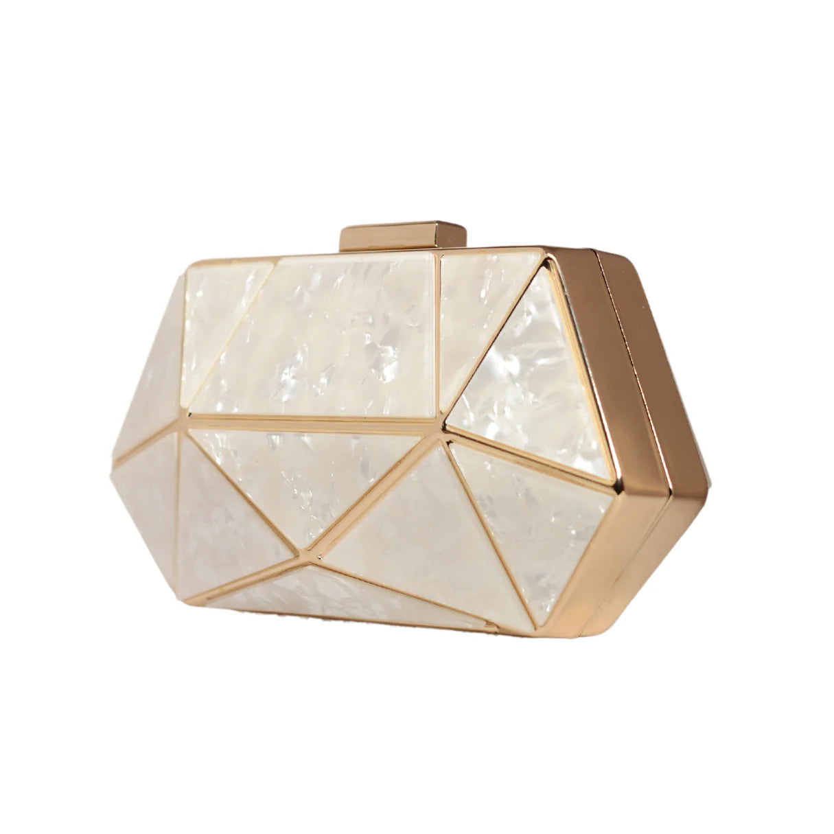 White Acrylic MOP Cutout Hexagon Metal Clutch
