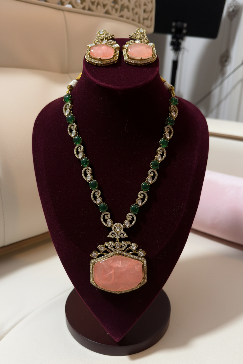 Kundan Inspired Pink & Green Ethnic Necklace Set