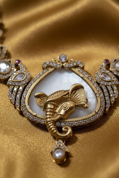 Divine Ganesha Kundan Necklace & Earring Set