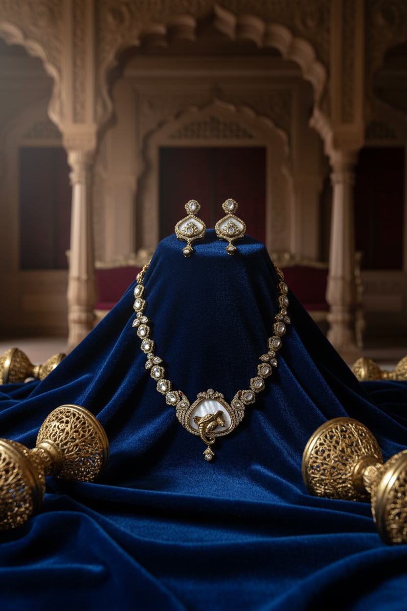 Jewelry set with necklace and earrings on a mannequin bust