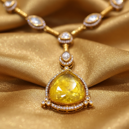 Exquisite Moisonnite Yellow Stone & Clear Accent Jewelry Set