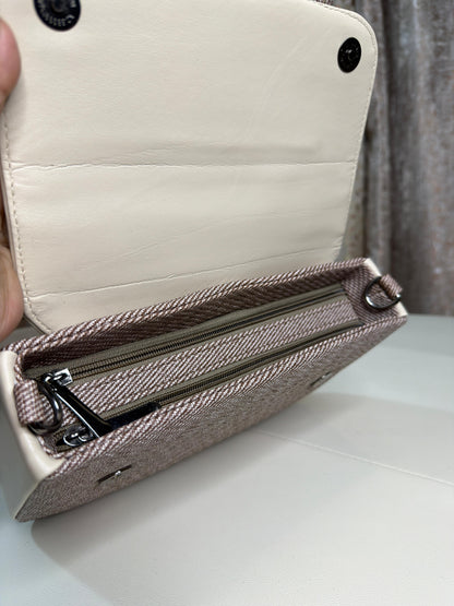 Chic Two-Tone Flap Top Handle Bag - Cream & Textured Brown