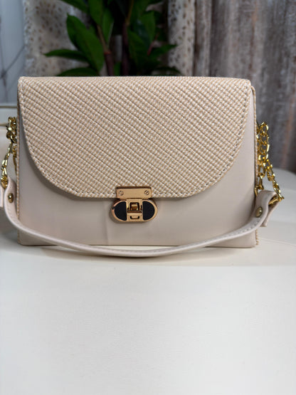 Chic Brown & Beige Tweed Flap Crossbody Shoulder Bag